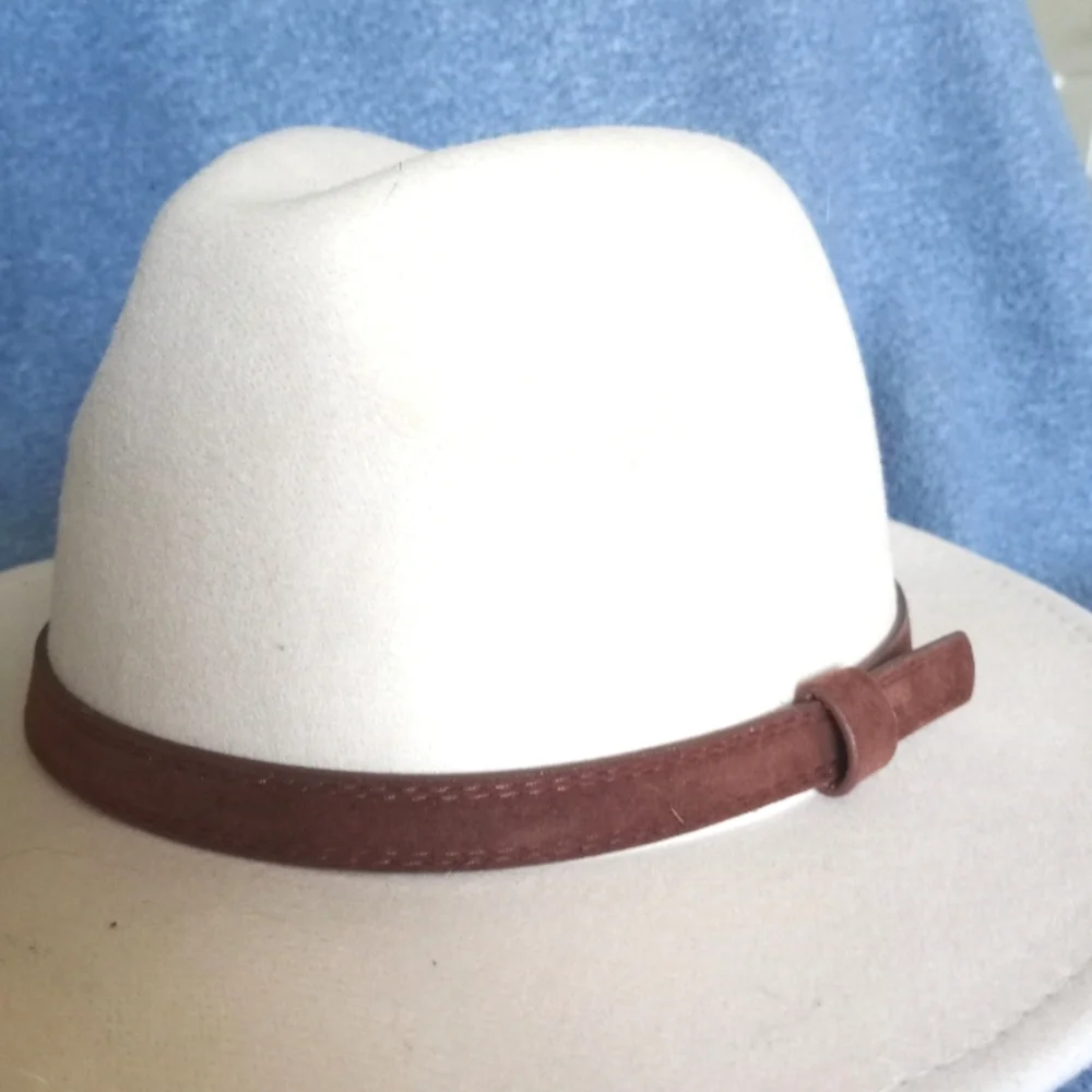 NWOT Cream Wool Panama Fedora Hat Medium Wide Brim Leather Band - Picture 4 of 9